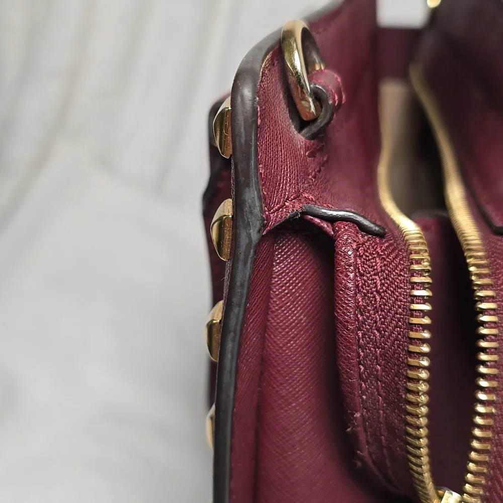 Michael Kors Burgundy Medium Selma Studded Saffiano Satchel - Picture 11 of 14